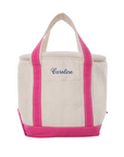 Embroidered Canvas Lunch Tote, Hot Pink Trim