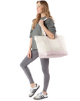 Embroidered Monogram Canvas Block Print Tote Bag