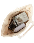Embroidered Monogram Canvas Block Print Tote Bag
