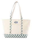 Embroidered Monogram Canvas Block Print Tote Bag