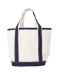 Embroidered Small Open Top Canvas Tote Bag, navy blue trim