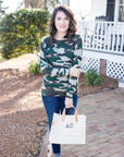 Leather Handle Mini Canvas Crossbody Bag