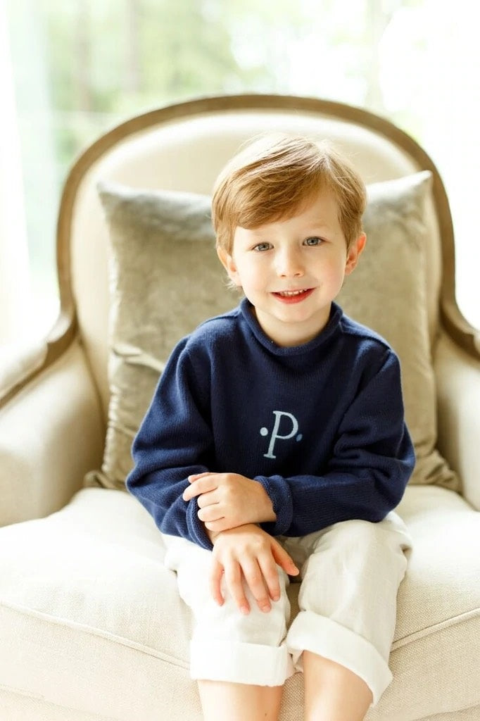 Personalized Children's Navy Roll Neck Sweater- Classic Traditional Little Boy Style Monogrammed