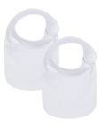 Two white baby bibs on a white background