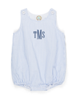 Blue seersucker baby bubble personalized with monogram