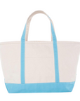 Large Light Blue Trim Canvas Tote Bag, Embroidered