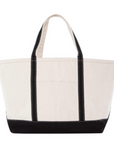 Large Black Trim Canvas Tote Bag, Embroidered