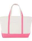 Large Pink Trim Canvas Tote Bag, Embroidered