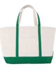 Large Emerald Green Trim Canvas Tote Bag, Embroidered