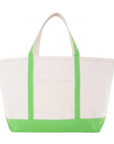 Large Lime Green Trim Canvas Tote Bag, Embroidered
