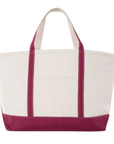 Large Maroon Trim Canvas Tote Bag, Embroidered