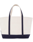 Large Navy Trim Canvas Tote Bag, Embroidered