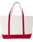 Large Red Trim Canvas Tote Bag, Embroidered