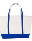 Large Royal Blue Trim Canvas Tote Bag, Embroidered