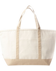 Large Tan Trim Canvas Tote Bag, Embroidered