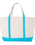 Large Turquoise Trim Canvas Tote Bag, Embroidered