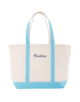 personalized light blue medium canvas tote bag with embroidered name