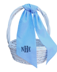 Blue gingham Easter basket sash with embroidered monogram