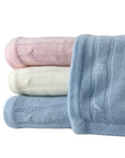 Cashmere Like Cable Knit Baby Blanket in Ivory, Pink, and Blue