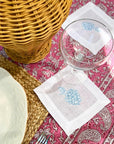 Blue Hydrangea Embroidered Linen Cocktail Napkin Set
