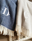 Monogrammed Herringbone Plush Throw Blanket