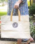 Monogram Open Top Tote Bag with Leather Handles