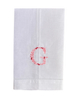 Pink and Red Floral Embroidered Initial Tea Towel