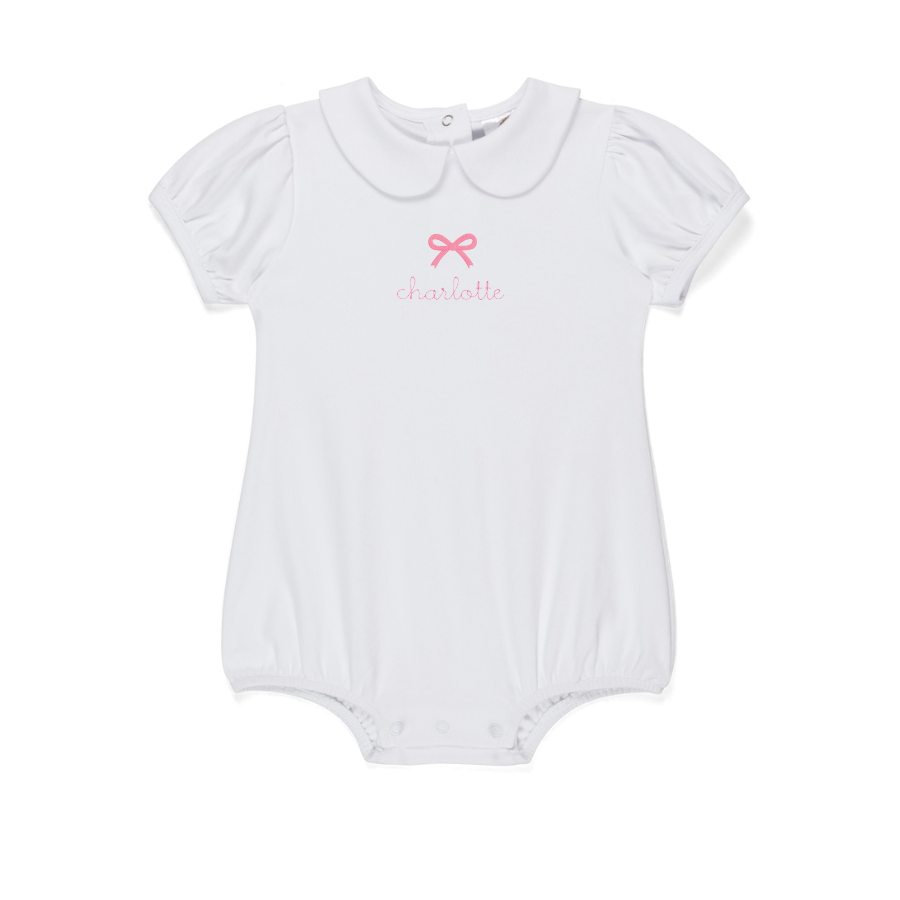Baby girl white Peter Pan collar bubble with monogram