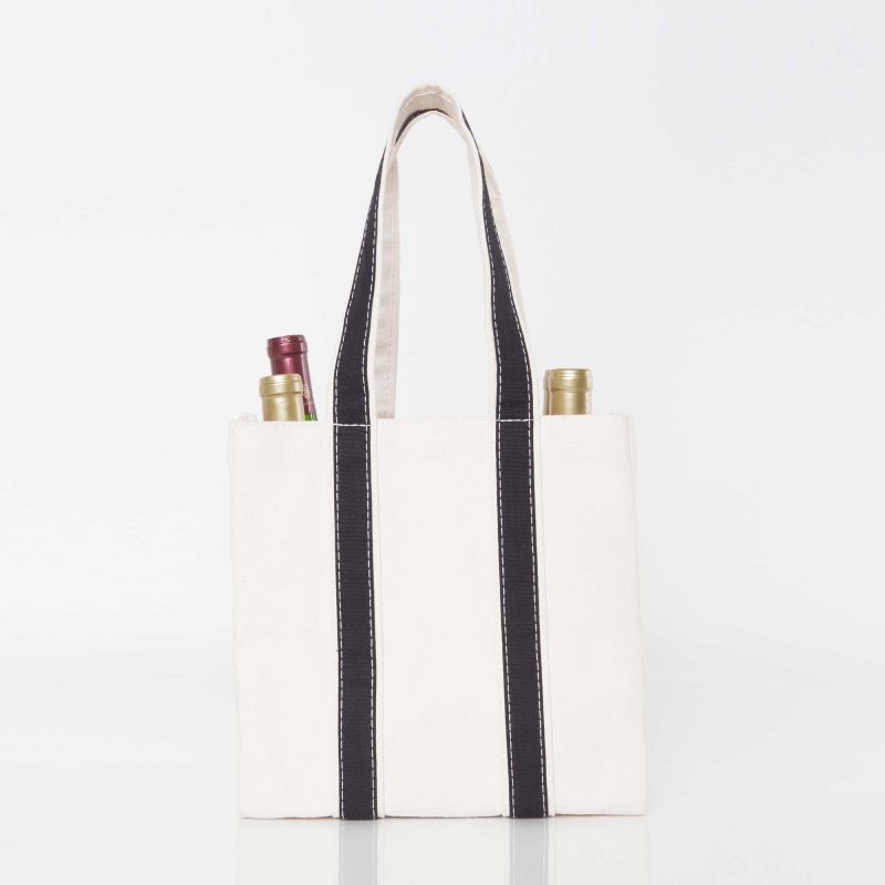 Natural Canvas Wine Carrier with Black Trim