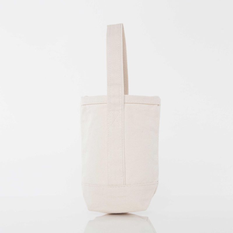 Natural canvas wine tote bag on a white background