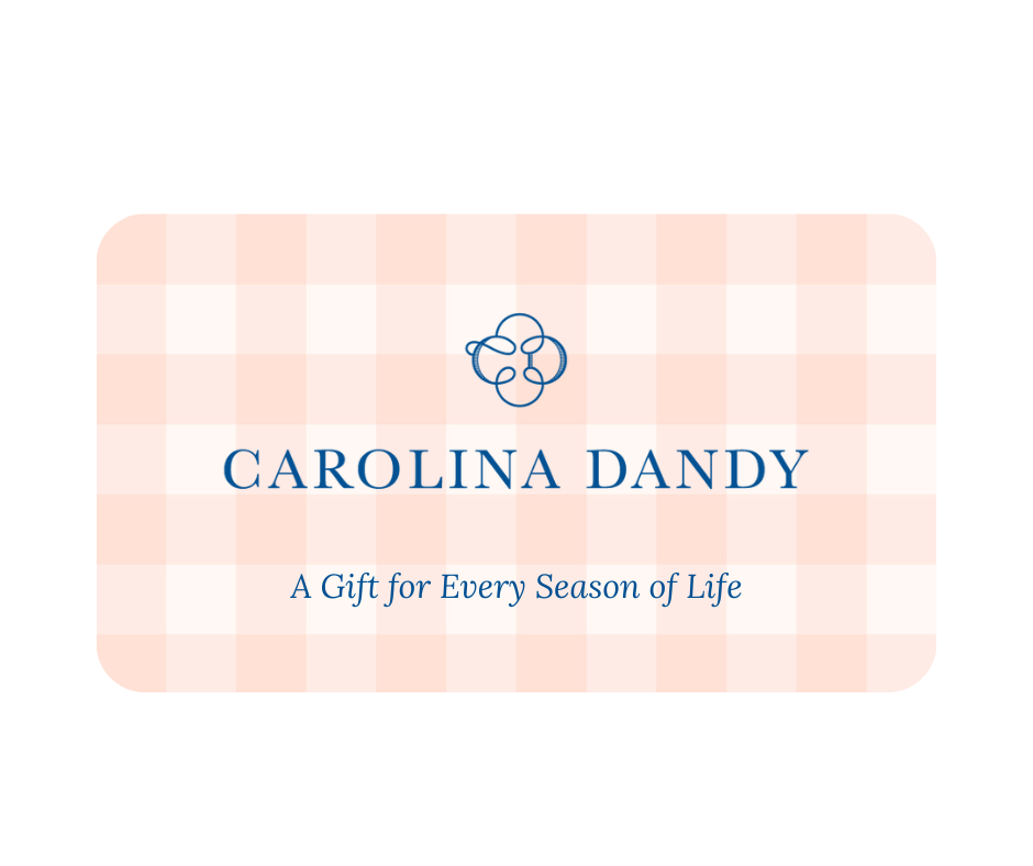 Gift card with 'Carolina Dandy' branding on a checkered background