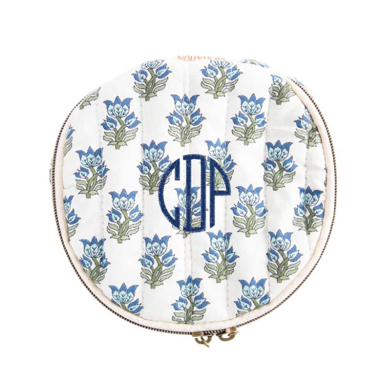 Custom Embroidered Block Print Circle Travel Case