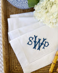 Custom Embroidered Navy Three Initial Monogram Linen Dinner Napkins