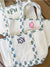 Personalized Blue and White Block Print Open Top Canvas Tote Bag
