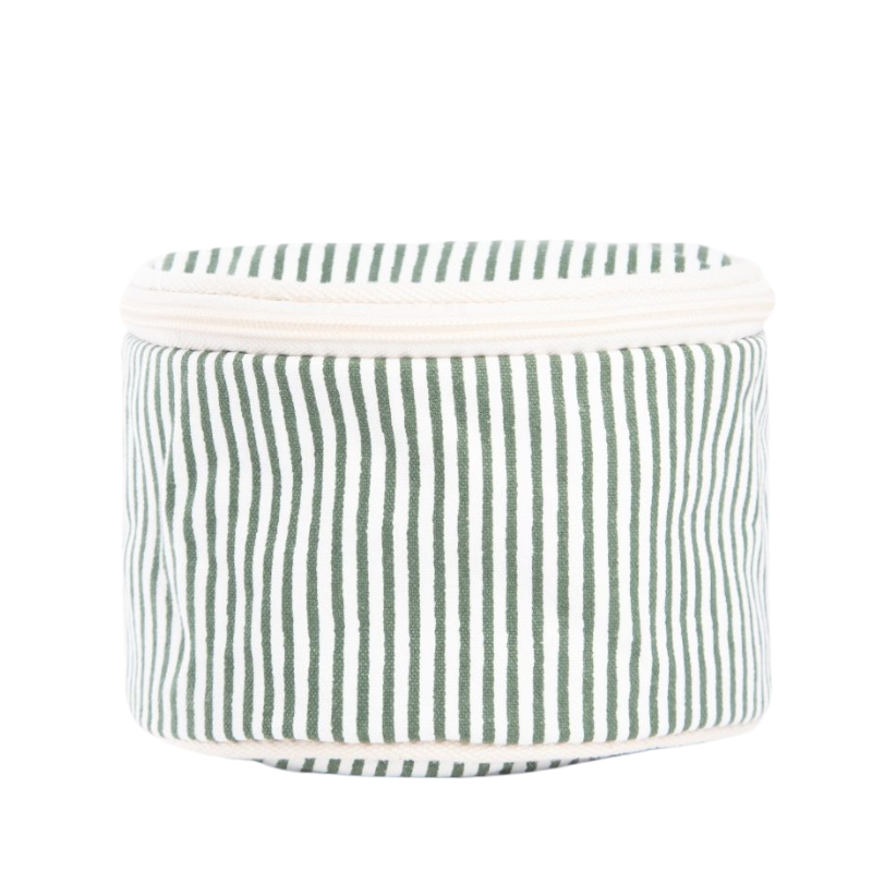Dark Green Canvas Stripe Circle Case, Monogrammed
