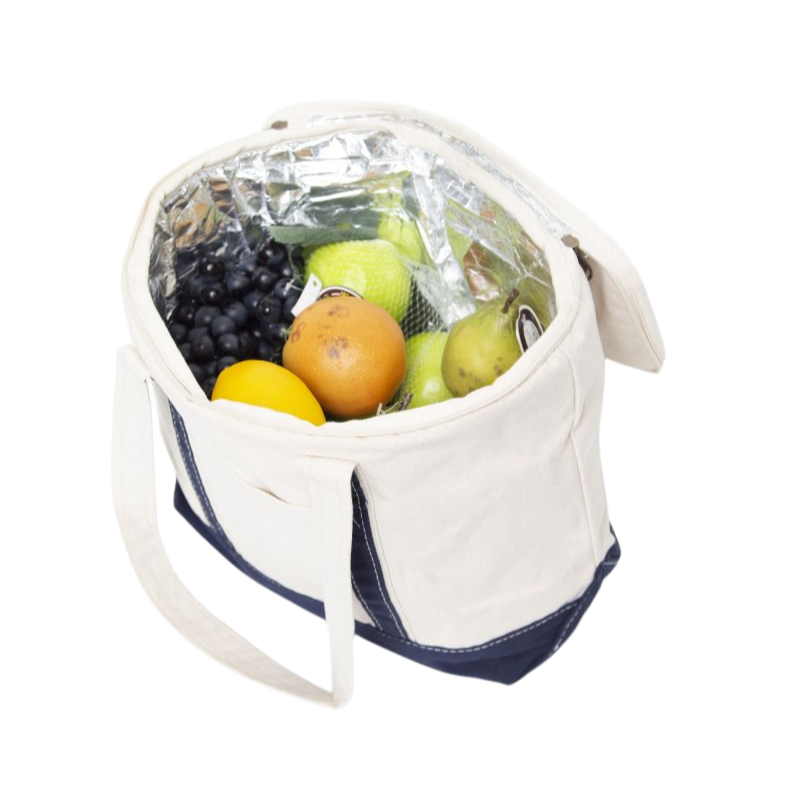 Embroidered Canvas Lunch Tote, Green Trim