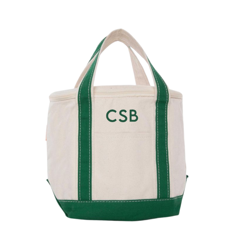 Embroidered Canvas Lunch Tote, Green Trim
