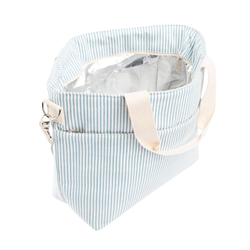 Embroidered Light Blue Stripe Canvas Cooler Tote 2