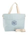 Embroidered Light Blue Stripe Canvas Cooler Tote 