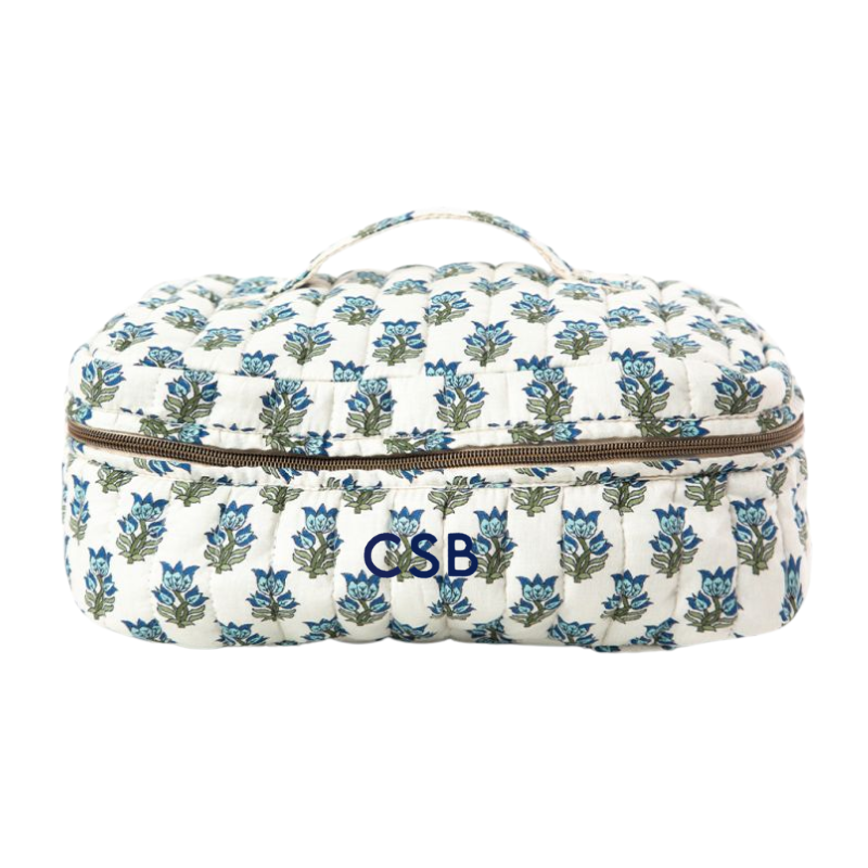 Embroidered Monogram Block Print Train Case