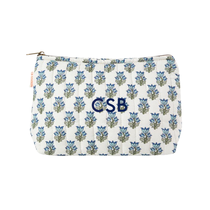 Embroidered Monogram Block Print Zip Bag