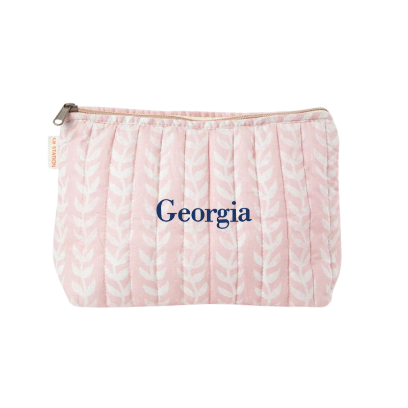 Embroidered Monogram Block Print Zip Bag