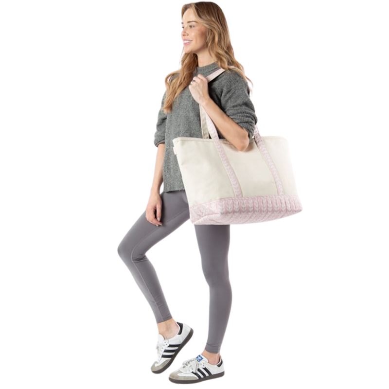 Embroidered Monogram Canvas Block Print Tote Bag 