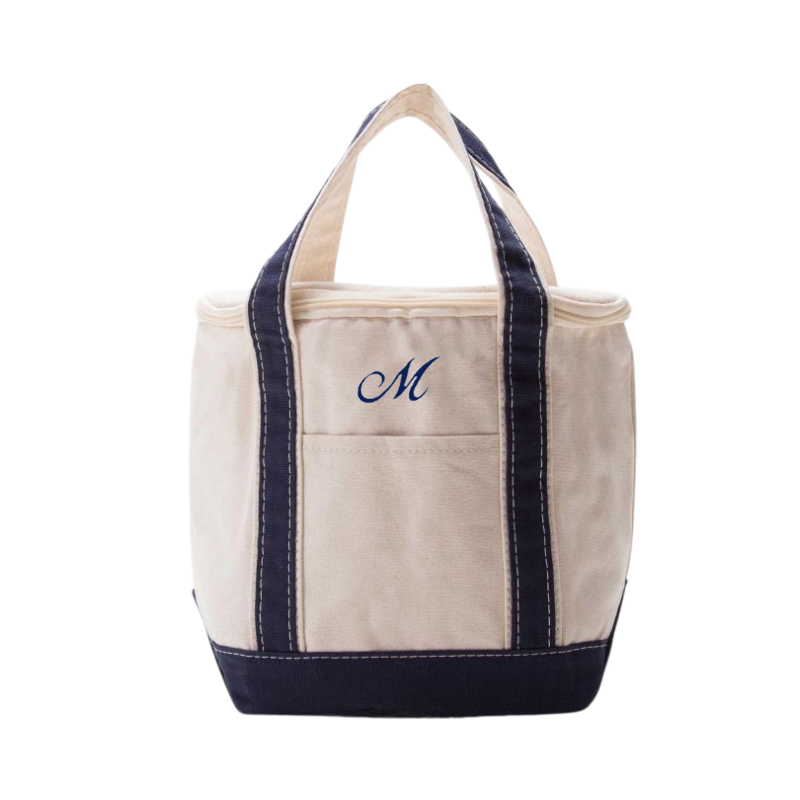 Embroidered Canvas Lunch Tote, Navy Trim