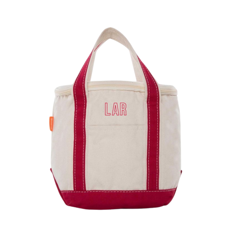 Embroidered Canvas Lunch Tote, Red Trim