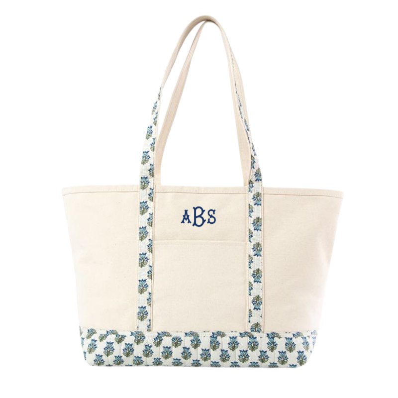 Embroidered Monogram Canvas Block Print Tote Bag 