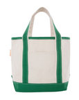 Embroidered Small Open Top Canvas Tote Bag, emerald green trim