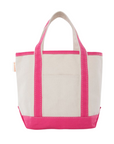 Embroidered Small Open Top Canvas Tote Bag, hot pink trim