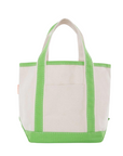 Embroidered Small Open Top Canvas Tote Bag, lime green trim