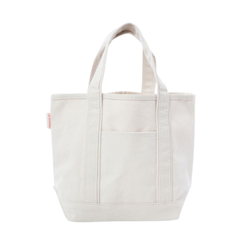 Embroidered Small Open Top Canvas Tote Bag, natural trim